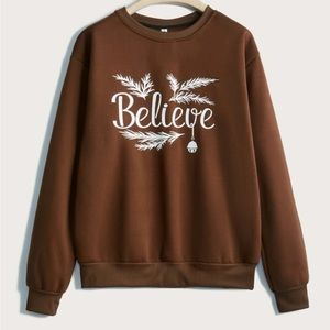 New NWT Christmas Bells & holly sweatshirt brown with white lettering size Large
